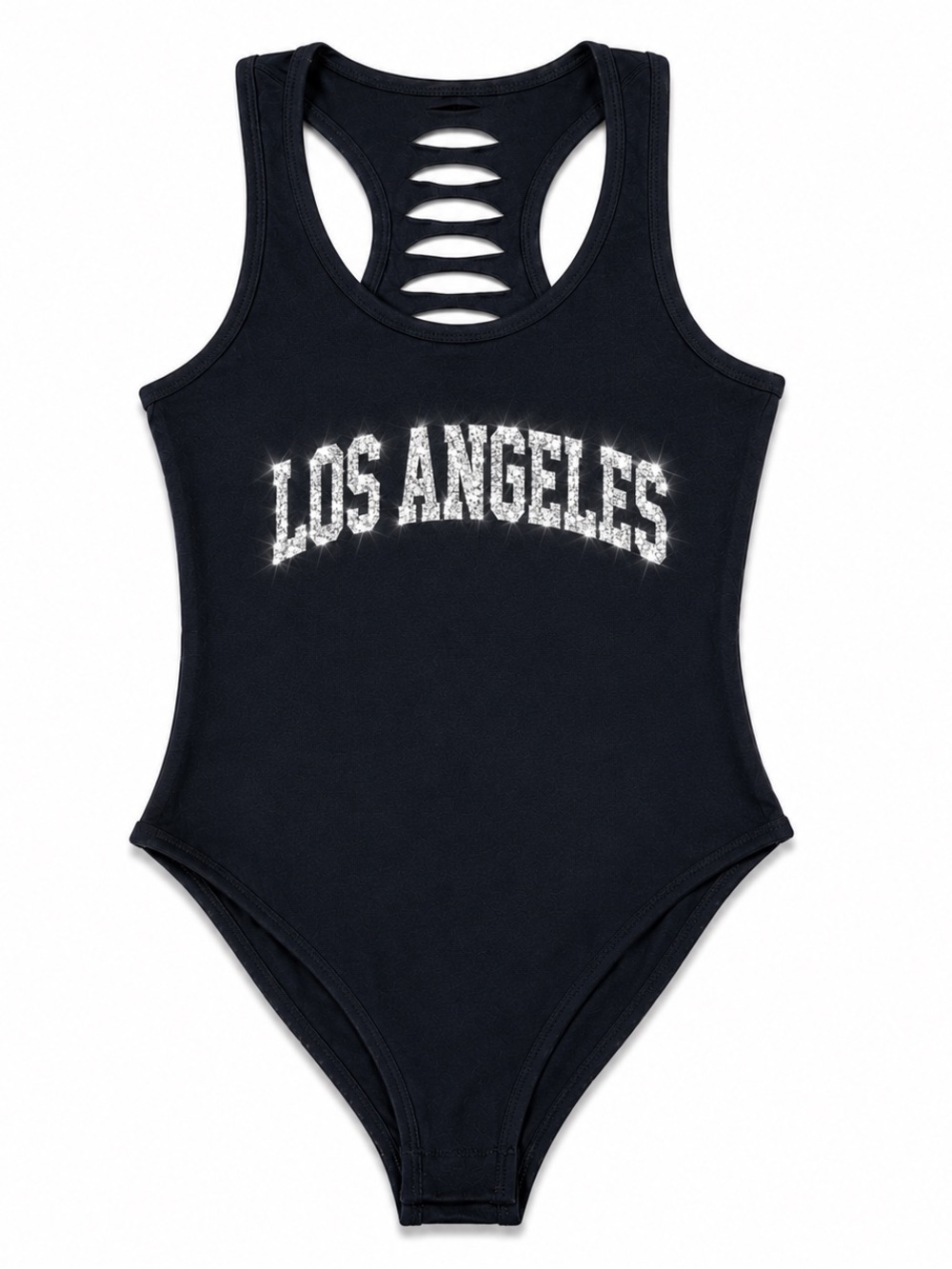 Womens Handmade White Glitter/Black Los Angeles City Bodysuit, Dodger Fan